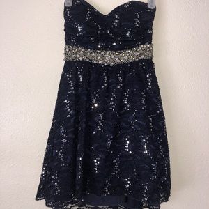 Navy blue sequin strapless dress